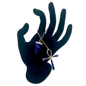 vintage sterling silver lapis pendulum ankh necklace